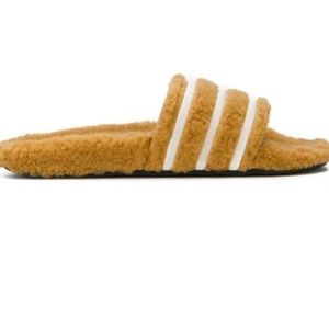 adidas Originals Adilette Furry Slider Sandals In Tan size 9